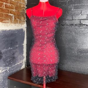 Maroon Mesh Cocktail Dress with Sparkly Details